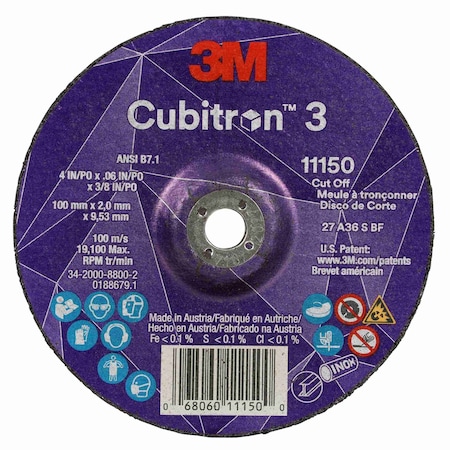 Type 27, 4 in Dia, 0.06 in Thick, Precision Shaped Ceramic, 36 Grit MPN:11150