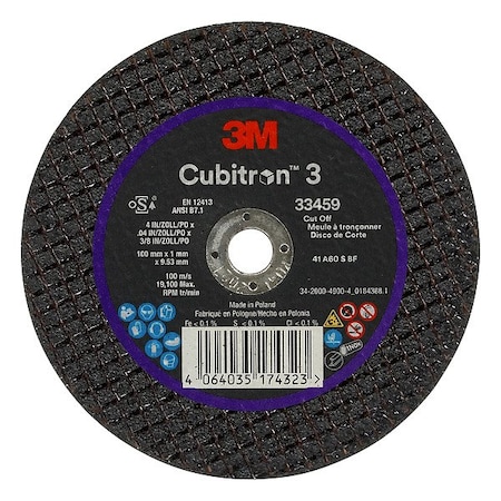 Abrasive Cut-Off Wheel, Type 1, 4 in Dia, 0.039 in Thick, 3/8 in Arbor Hole Size, Ceramic MPN:33459
