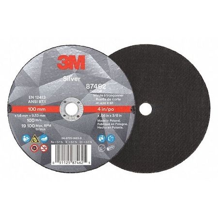 Abrasive Cut-Off Wheel, Type 1, 4 in Dia, 0.06 in Thick, 3/8 in Arbor Hole Size, Ceramic, 36 Grit MPN:87462