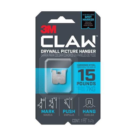 Picture Hanger, Silver, Steel, 5/8 in D MPN:3PH15M-1ES