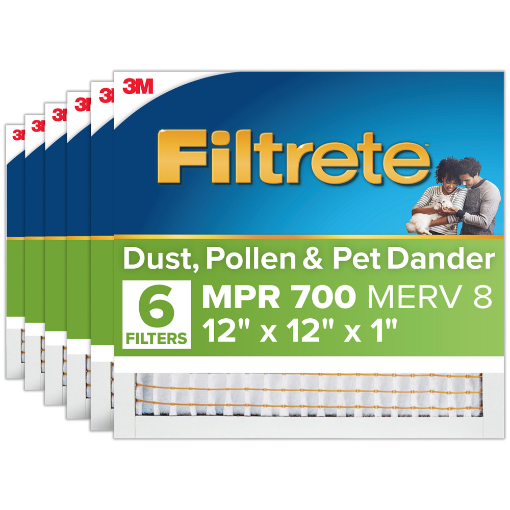 Filtrete 12 x 12 x 1 Air Filter, 6 HVAC Filters, MPR 700, MERV 8, Optimized HVAC Airflow, Dust, Pollen & Pet Dander, 3 Month AC and Furnace Filters MPN:710-6PK-EC