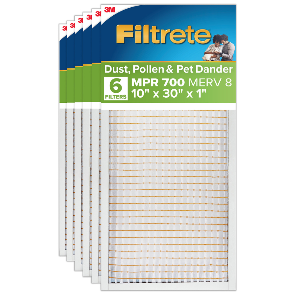 Filtrete 10 x 30 x 1 Air Filter, 6 HVAC Filters, MPR 700, MERV 8, Easy on Airflow, Dust, Pollen & Pet Dander, 3 Month AC and Furnace Filters MPN:7147-6PK-EC