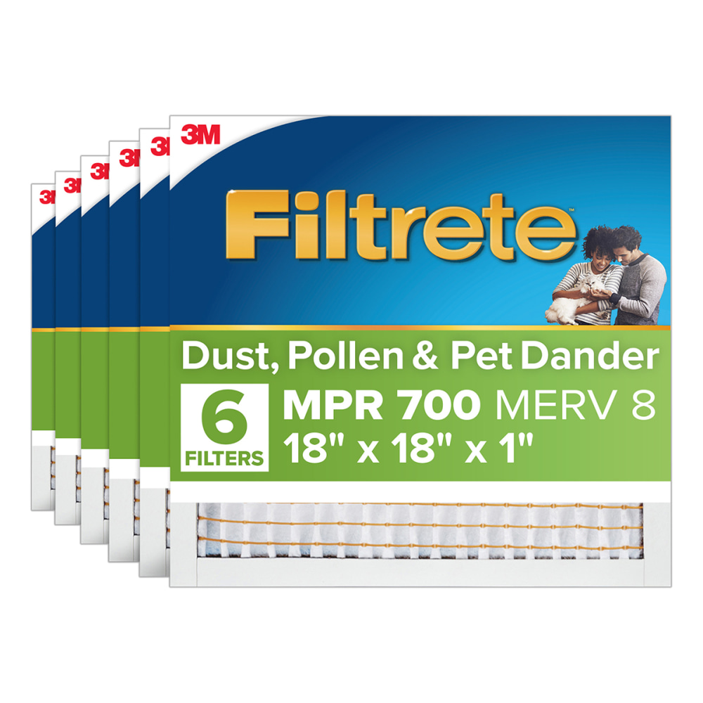 Filtrete 18 x 18 x 1 Air Filter, 6 HVAC Filters, MPR 700, MERV 8, Easy on Airflow, Dust, Pollen & Pet Dander, 3 Month AC and Furnace Filters MPN:717-6PK-EC
