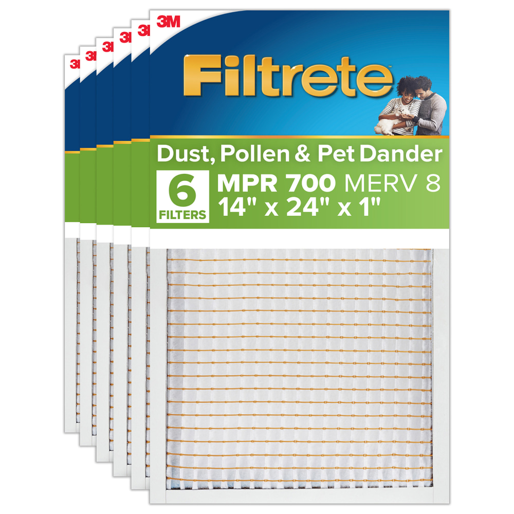 Filtrete 14 x 24 x 1 Air Filter, 6 HVAC Filters, MPR 700, MERV 8, Optimized HVAC Airflow, Dust, Pollen & Pet Dander, 3 Month AC and Furnace Filters MPN:723-6PK-EC