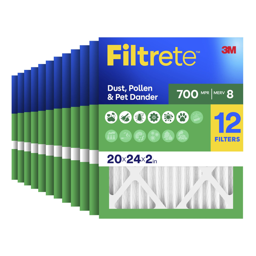 Filtrete 20 x 24 x 2 Air Filter, 12 HVAC Filters, MPR 700, Merv 8, Optimized HVAC Airflow, Dust, Pollen & Pet Dander, 3 Month AC and Furnace Filters MPN:726-2IN-12-EC