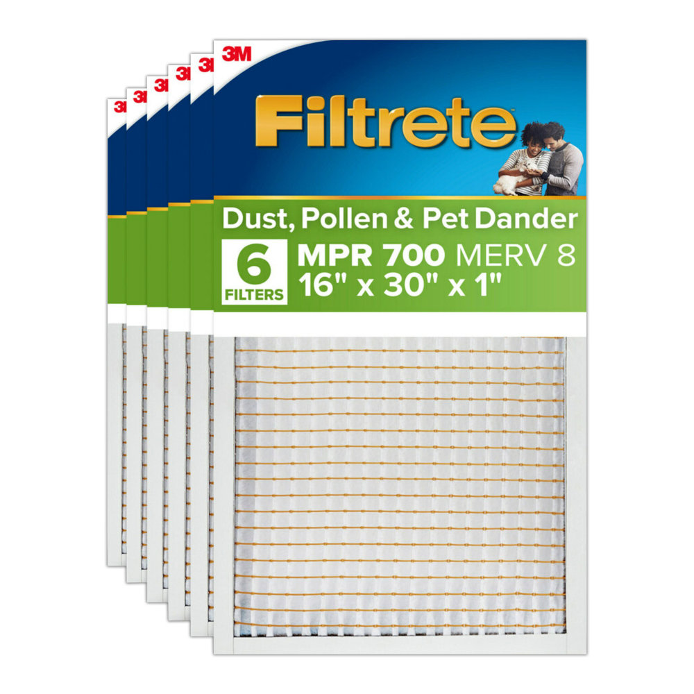 Filtrete 16 x 30 x 1 Air Filter, 6 HVAC Filters, MPR 700, MERV 8, Easy on Airflow, Dust, Pollen & Pet Dander, 3 Month AC and Furnace Filters MPN:727-6PK-EC