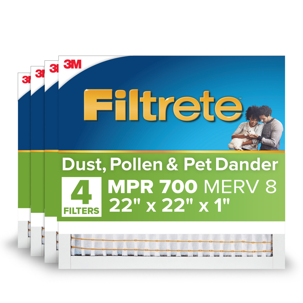 Filtrete 22 x 22 x 1 Air Filter, 4 HVAC Filters, MPR 700, MERV 8, Easy on Airflow, Dust, Pollen & Pet Dander, 3 Month AC and Furnace Filters MPN:741-4