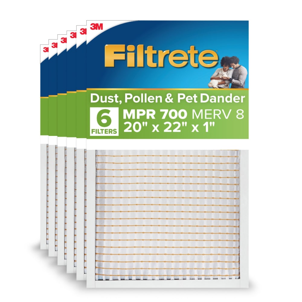 Filtrete 20 x 22 x 1 Air Filter, 6 HVAC Filters, MPR 700, MERV 8, Optimized HVAC Airflow, Dust, Pollen & Pet Dander, 3 Month AC and Furnace Filters MPN:747-6PK-EC