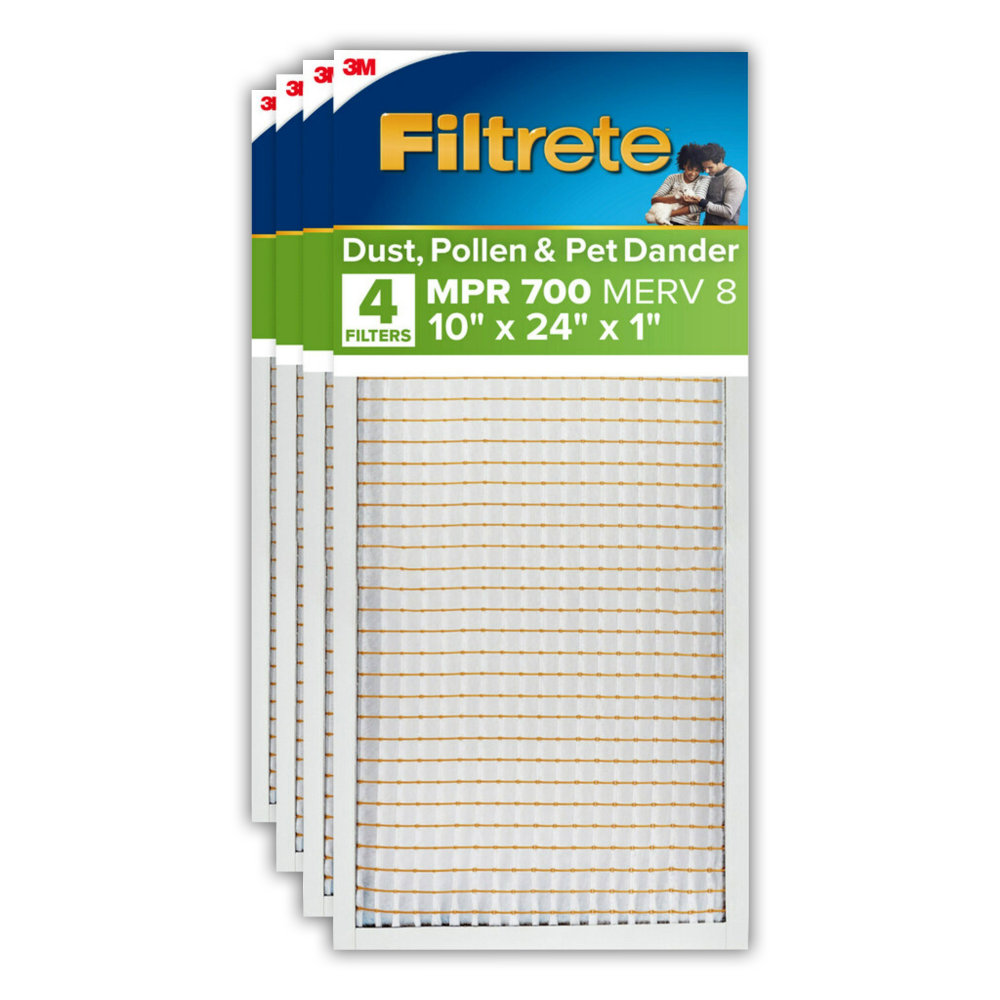 Filtrete 10 x 24 x 1 Air Filter, 4 HVAC Filters, MPR 700, MERV 8, Easy on Airflow, Dust, Pollen & Pet Dander, 3 Month AC and Furnace Filters MPN:751-4