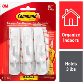 3M™ Command™ 17001-6ES Utility Hook Medium White 7100089388 - Pkg Qty 12