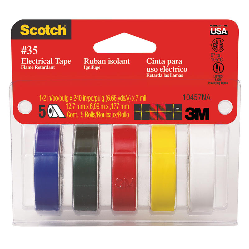 Scotch Professional Grade Quality Electrical Tape, 5 Tape Rolls, 0.5 in x 6.67 ft, 1in Core MPN:10457