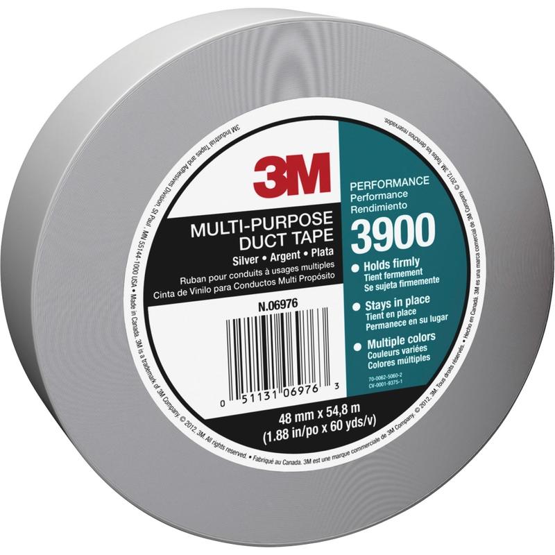 3M Multipurpose Utility-Grade Duct Tape - 60 yd Length x 1.88in Width x 7.6 mil Thickness - 3in Core - Polyethylene Coated Cloth Backing - Water Resistant, Humidity Resistant, Moisture Resistant - For Multipurpose - 24 / Carton - Silver MPN:3900CT