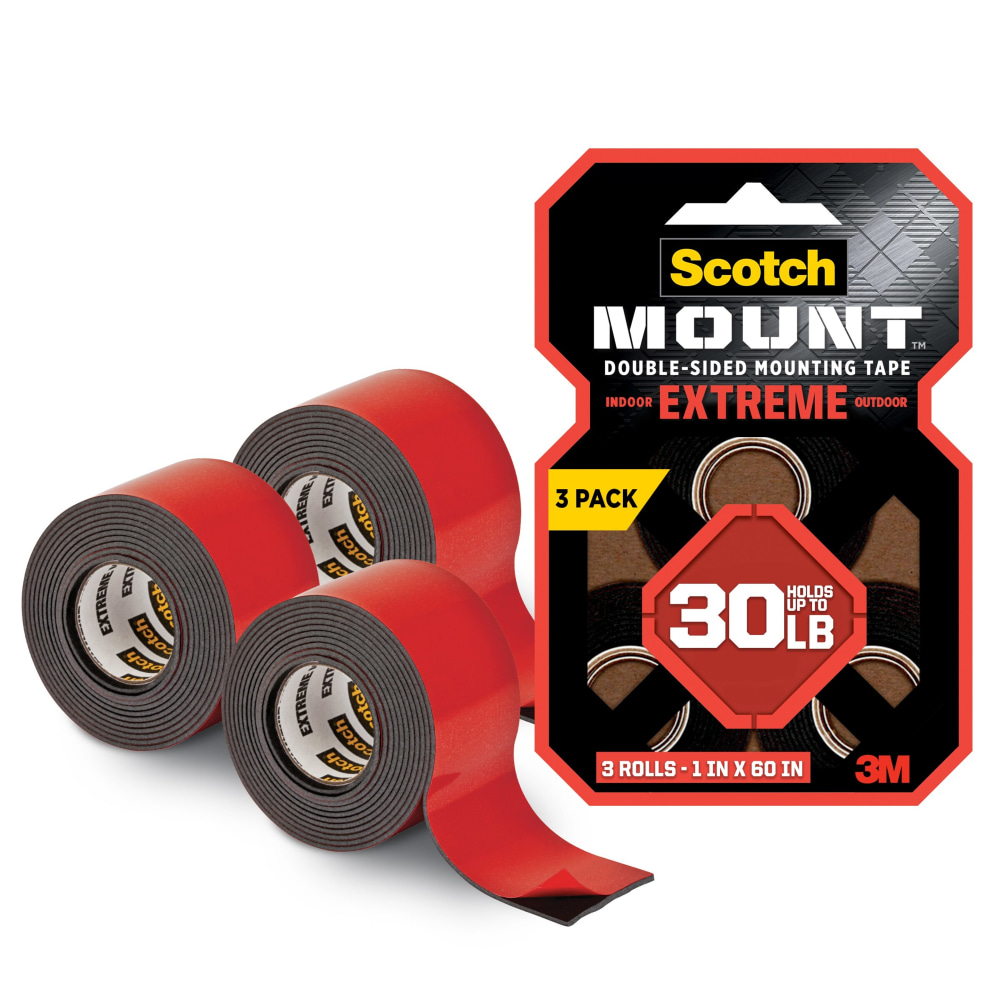 Scotch Mount Extreme Double-Sided Mounting Tape, Black, 1 in x 60 in, 3 Pack MPN:414H-3PK-DC