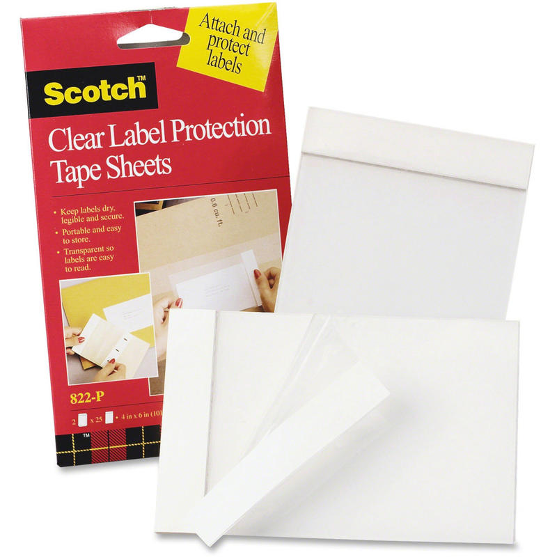 3M Label Protection Tape Sheets, 4in X 6in - 4in Width x 6in Length - Polypropylene Backing - 2 / Pack - Clear MPN:822-P