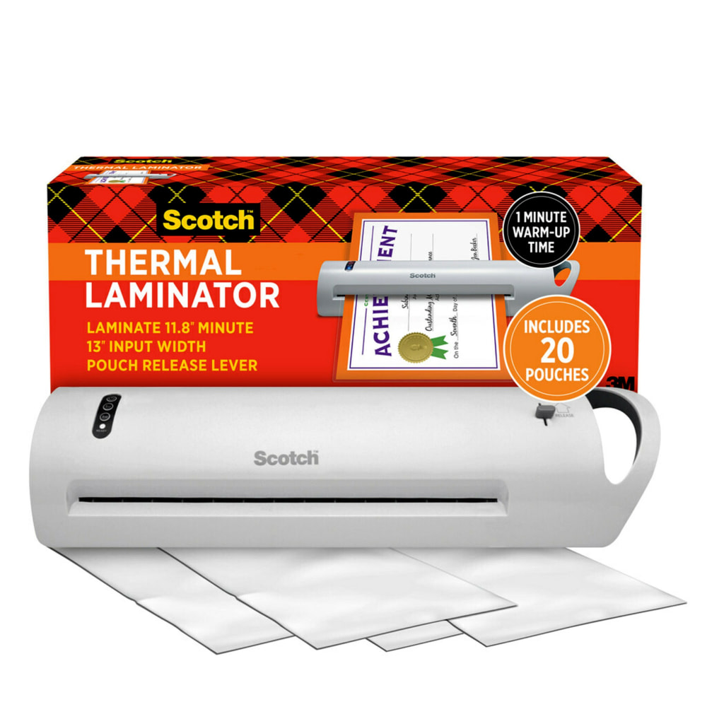 Scotch Thermal Laminator Combo Pack, 1 White Thermal Laminator 13in Wide, 20 Laminating Sheets, Fits Letter Size MPN:TL1302XVP