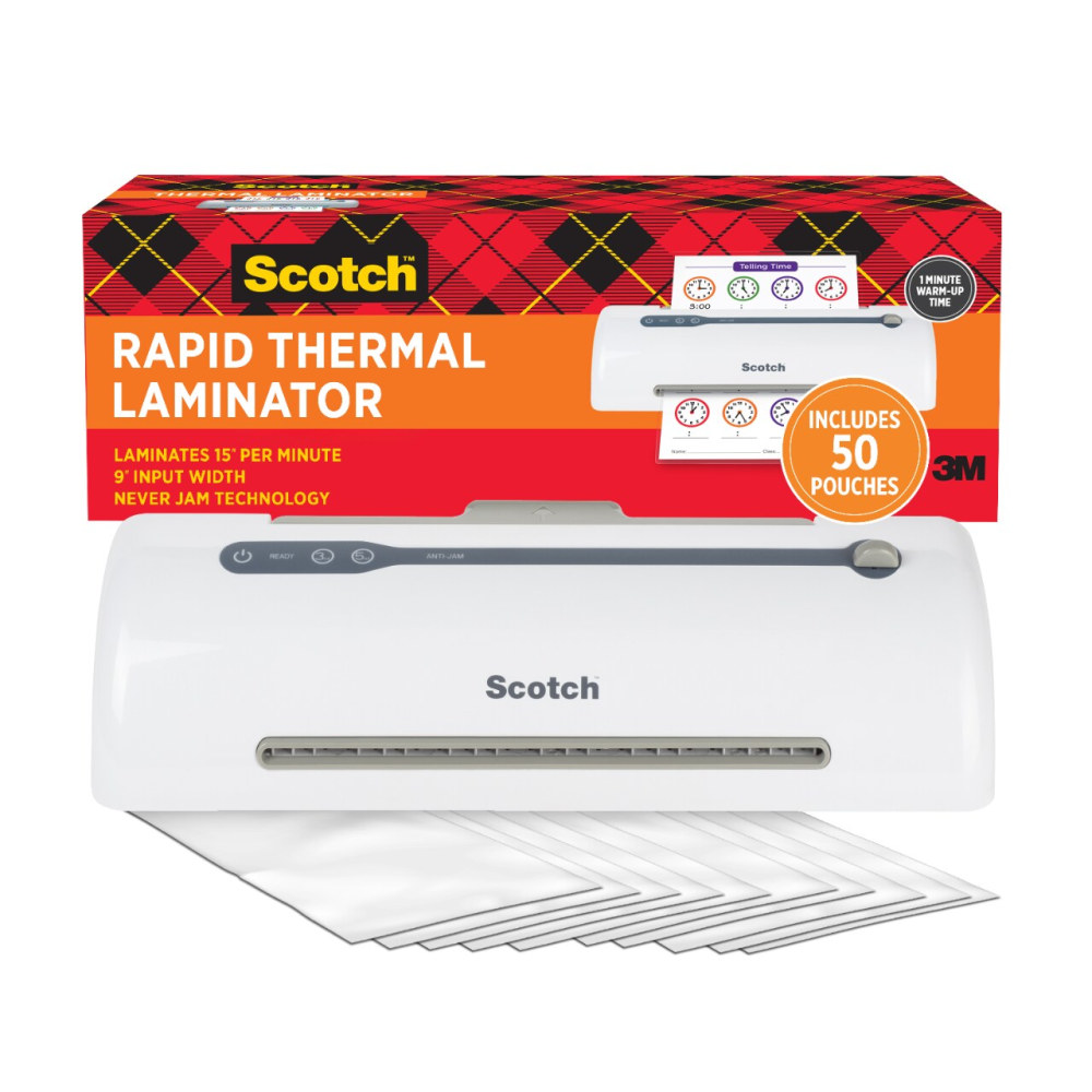 Scotch Rapid Thernal Laminator, 1 Thermal Laminator, 50 Laminating Pouches, 8.9 IN x 11.4 IN MPN:TL909-VP