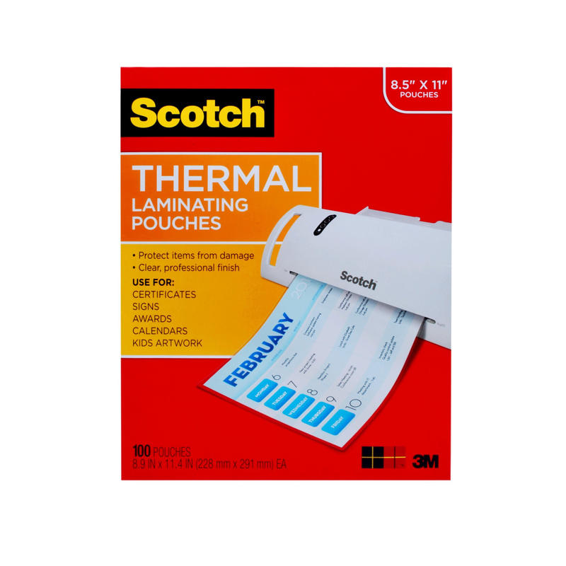 Scotch Thermal Laminating Pouches, 8-7/8in x 11-3/8in, 100 Laminating Sheets, Clear, TP3854-100 (Min Order Qty 3) MPN:TP3854-100