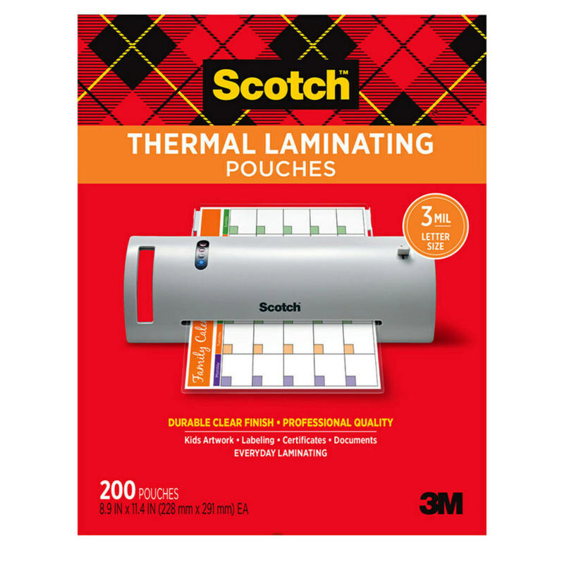 Scotch Thermal Laminating Pouches, 200 Laminating Sheets, 3 mil., Laminate Business Cards, Banners and Essays, Ideal Office or Back to School Supplies, Fits Letter Size (8.9 in. × 11.4 in.) Paper (Min Order Qty 2) MPN:TP3854-200