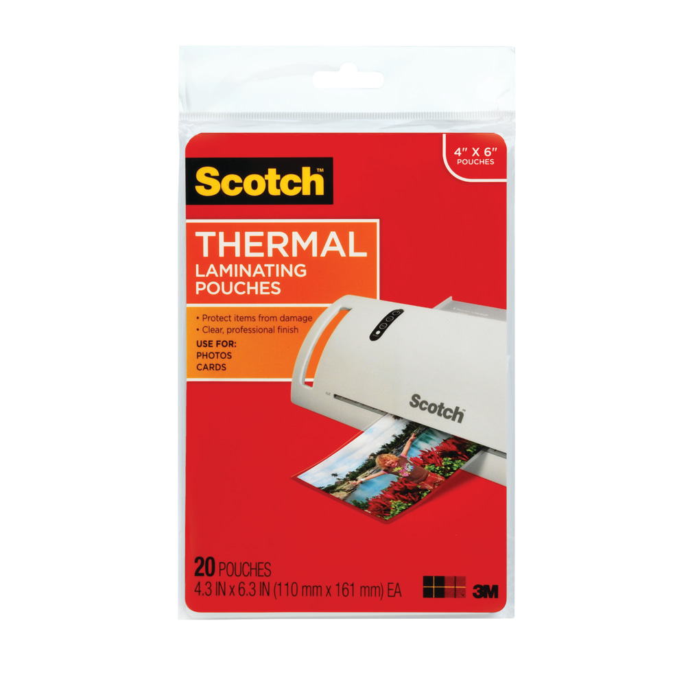 Scotch Thermal Laminating Pouches - 4inx 6in - 5 mil Thickness - Glossy, 6/Pack MPN:TP5900-20