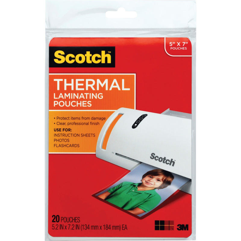 Scotch Front & Back Thermal Laminating Pouches TP5903-20, Glossy, 5.20in x 7.20in, 5 mil Thick, Clear, Box Of 20 Laminating Sheets MPN:TP5903-20