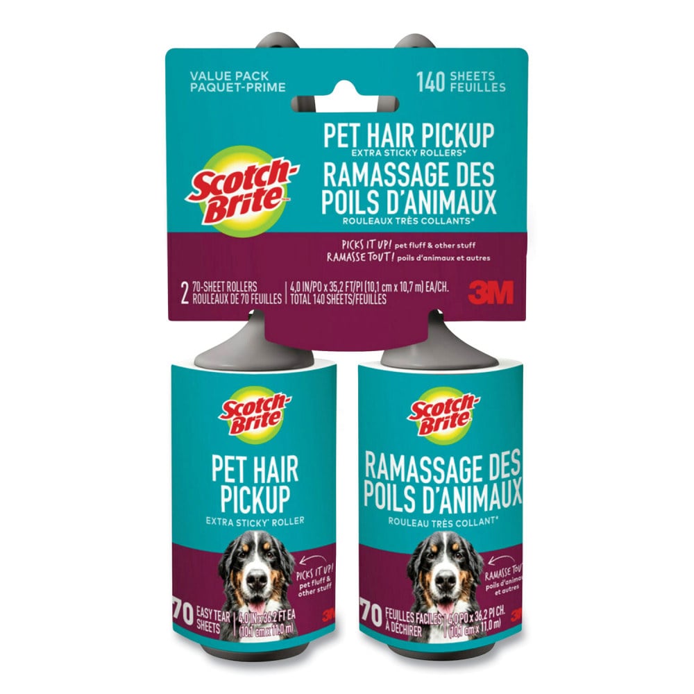 Scotch-Brite Pet Hair Pickup Lint Roller, 70 Sheets/Roll, 2/Pack MPN:7100291933