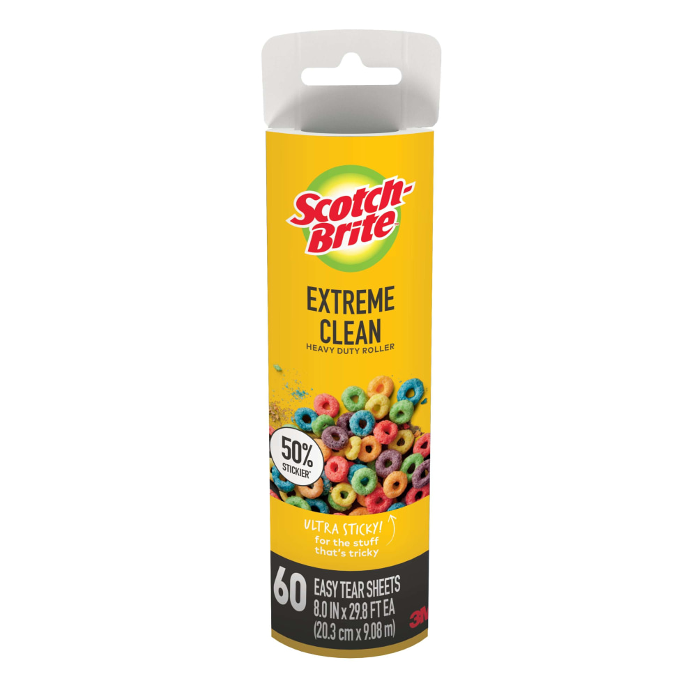 Scotch-Brite Extreme Clean Large Lint Roller Refill, 8 in., 1 Pack, 60 Adhesive Sheets Total, 50% Stickier, Heavy Duty for Removing Debris MPN:830LSRFS-60