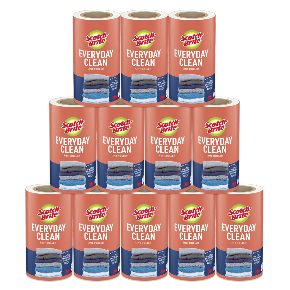 Scotch-Brite Everyday Clean Lint Roller Refills, 4 in, 12 Rollers, 60 Sheets/Roll, Versatile Lint Removers for Daily Cleaning, Clothes and Pet Hair MPN:842RFL-60
