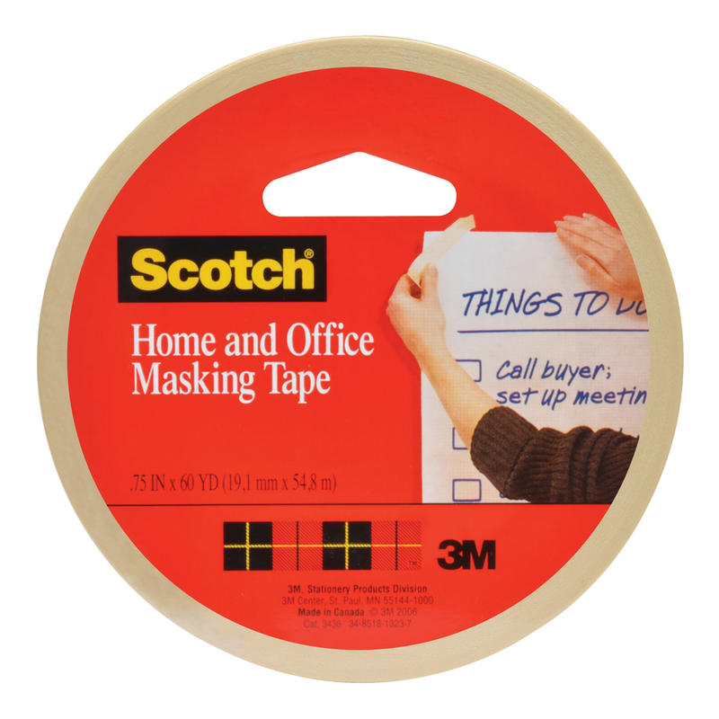 Scotch Home and Office Masking Tape, 3 Tape Rolls, 3/4 in x 60 yd, 3in Core, Tan MPN:3436-3