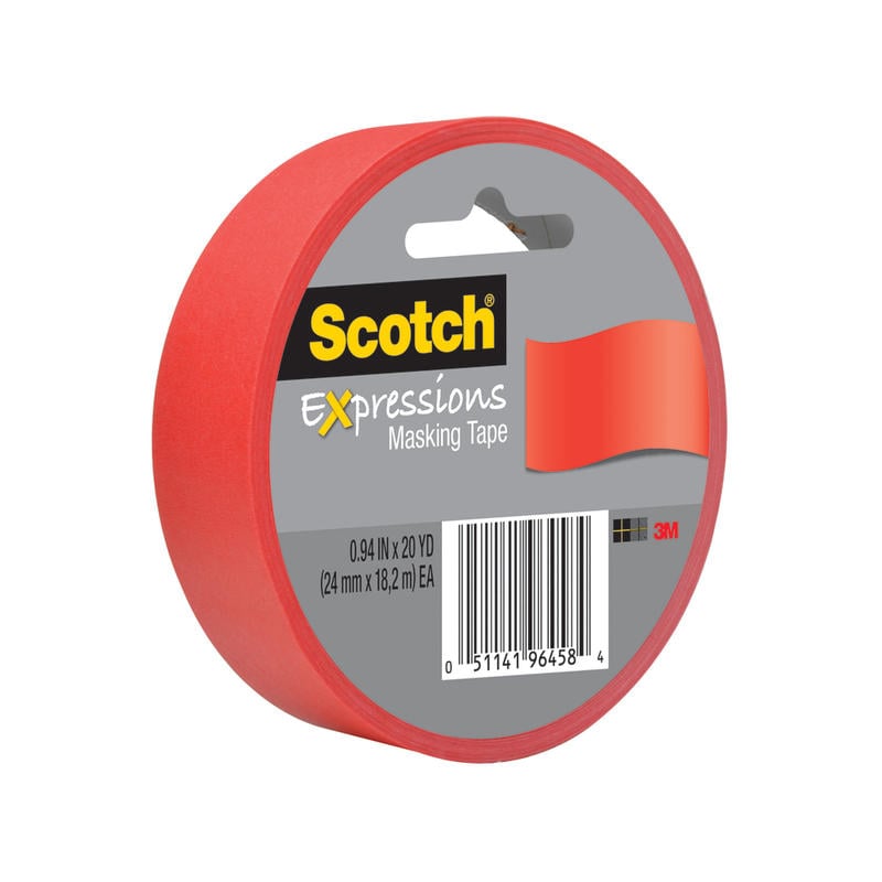 Scotch Expressions Decorative Masking Tape, 1in x 20 Yd., Primary Red MPN:3437-PRD