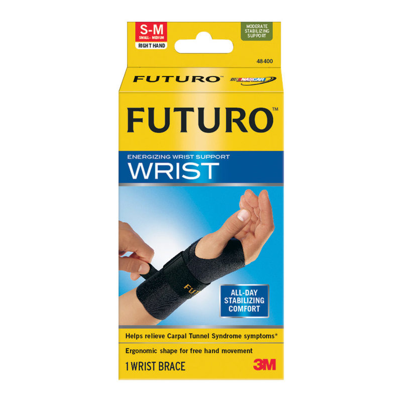 Futuro Small/Medium Energizing Wrist Support, Right Hand, 6 3/4in, Black MPN:48400EN