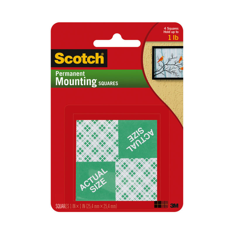 Scotch Indoor Double-Sided Mounting Squares, 1 in x 1 in (2.54 cm x 2.54 cm) 24/pk MPN:111-24