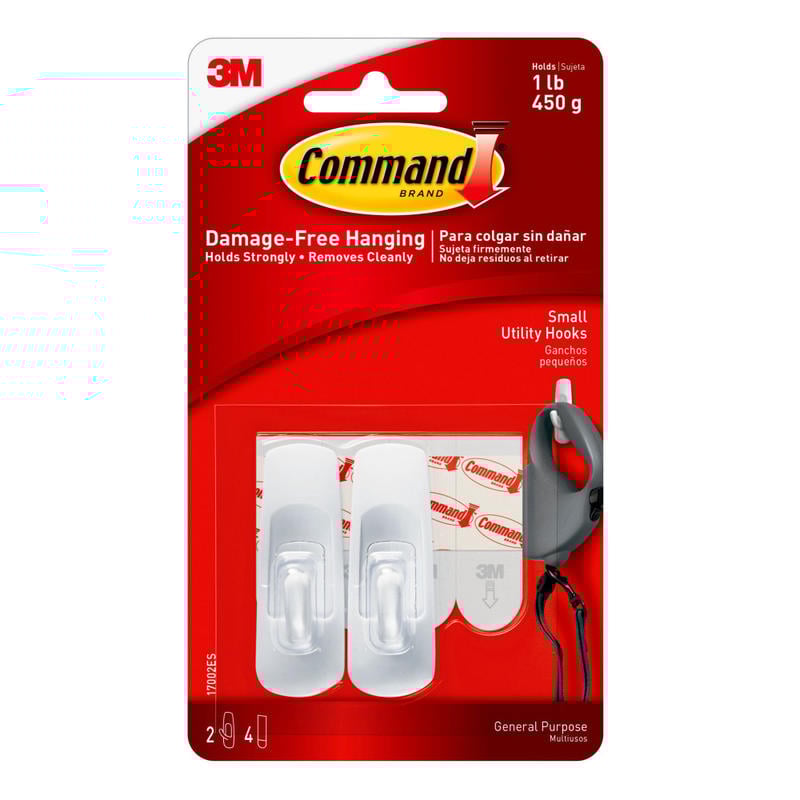 Command General Purpose Removable Plastic Hooks, Small, 1-Lb Capacity, Pack Of 2 (Min Order Qty 20) MPN:17002