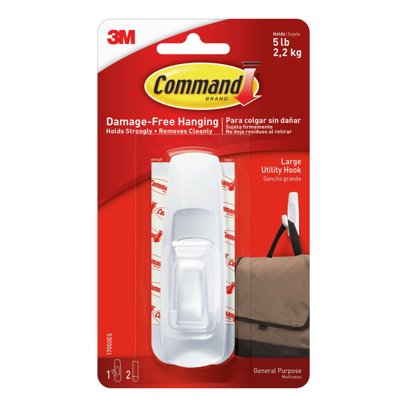Command Large Hooks, 1 Hook, 2 White Adhesive Strips, Damage Free Hanging Picture Hangers, No Tools Wall Hanging Strips For Living Spaces MPN:17003