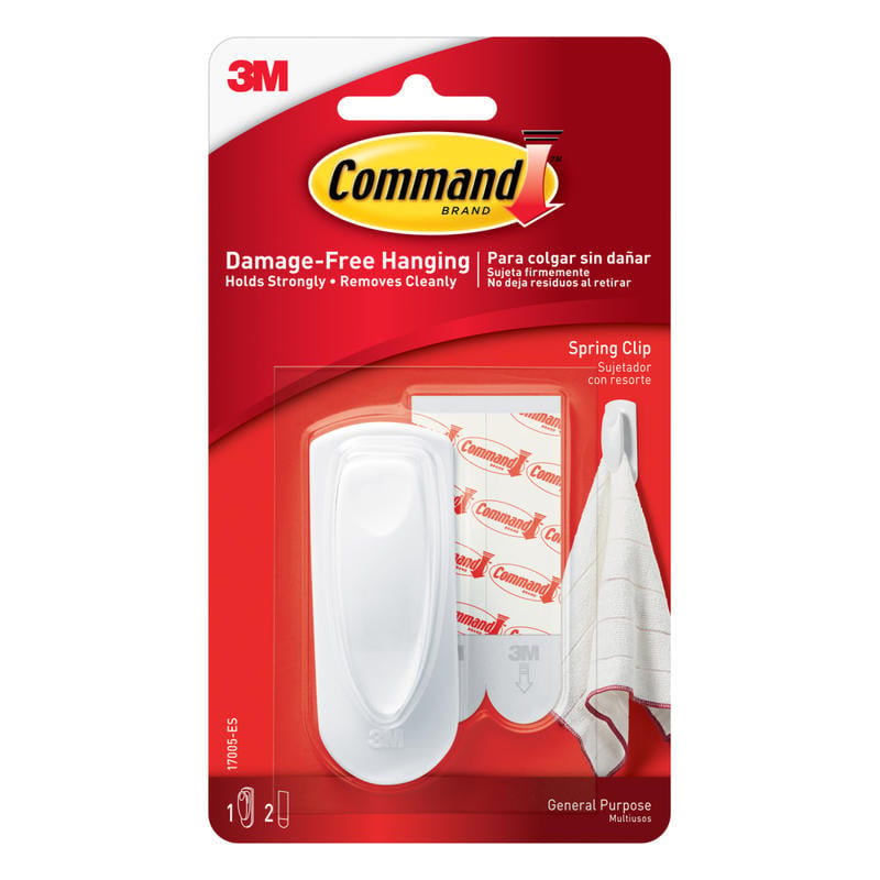 Command Spring Clip, 1 Clip, 2 White Adhesive Strips, Damage Free Hanging Picture Hangers, No Tools Wall Hanging Strips For Living Spaces MPN:17005
