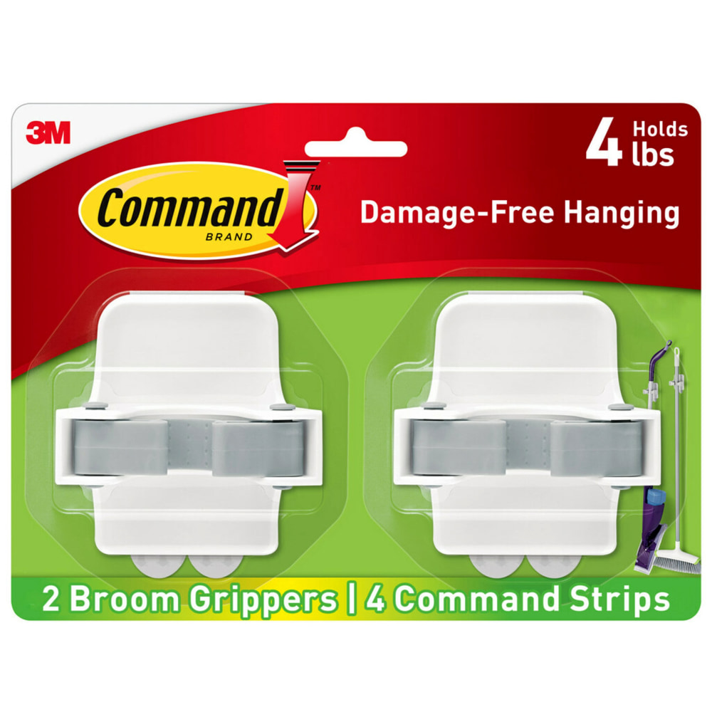 Command Broom Gripper, 2 Broom Gripper Hooks, 4 White Adhesive Strips, Damage Free Hanging Picture Hangers, No Tools Wall Hanging Strips MPN:17007-HW2ES