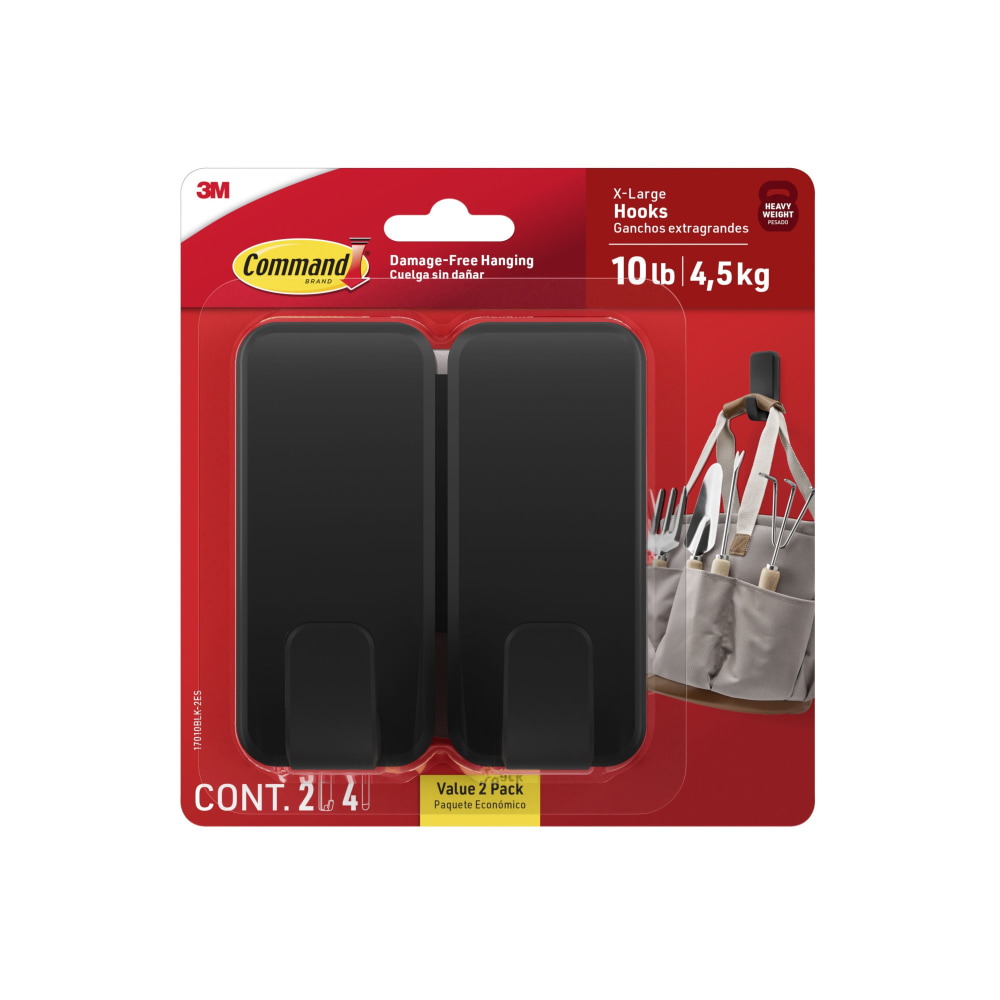 Command Jumbo Hook, 2 XL Hooks, 4 Adhesive Strips, Damage Free Hanging, No Tools Wall Hanging Strips For Living Spaces MPN:17010BLK-2ES