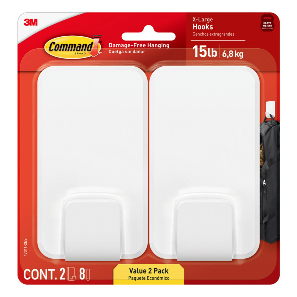 Command X-Large Hooks, 2 Hooks, 8 White Adhesive Strips, Damage Free Hanging Picture Hangers, No Tools Wall Hanging Strips For Living Spaces MPN:17011-2ES