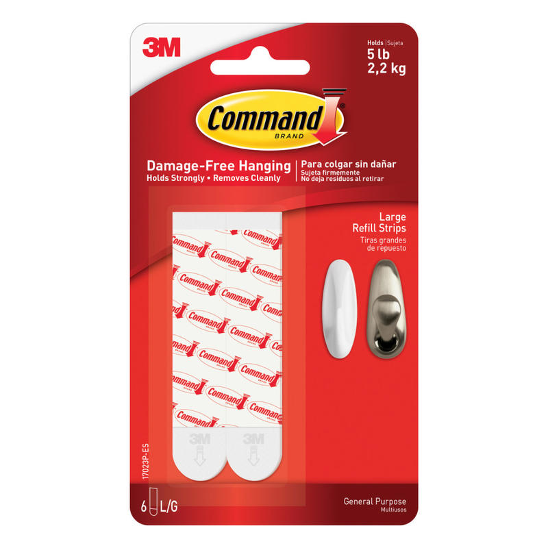Command Large Strip Refill, 8 White Adhesive Strips, Damage Free Hanging Picture Hangers, No Tools Wall Hanging Strips For Living Spaces MPN:17023P