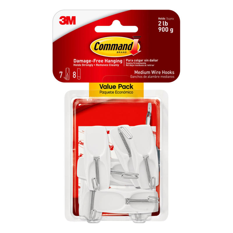 Command Medium Wire Toggle Hooks  7 Hooks  8 White Adhesive Strips  Damage Free Hanging Picture Hangers  No Tools Wall Hanging Strips - 170657ES MPN:17065-7ES