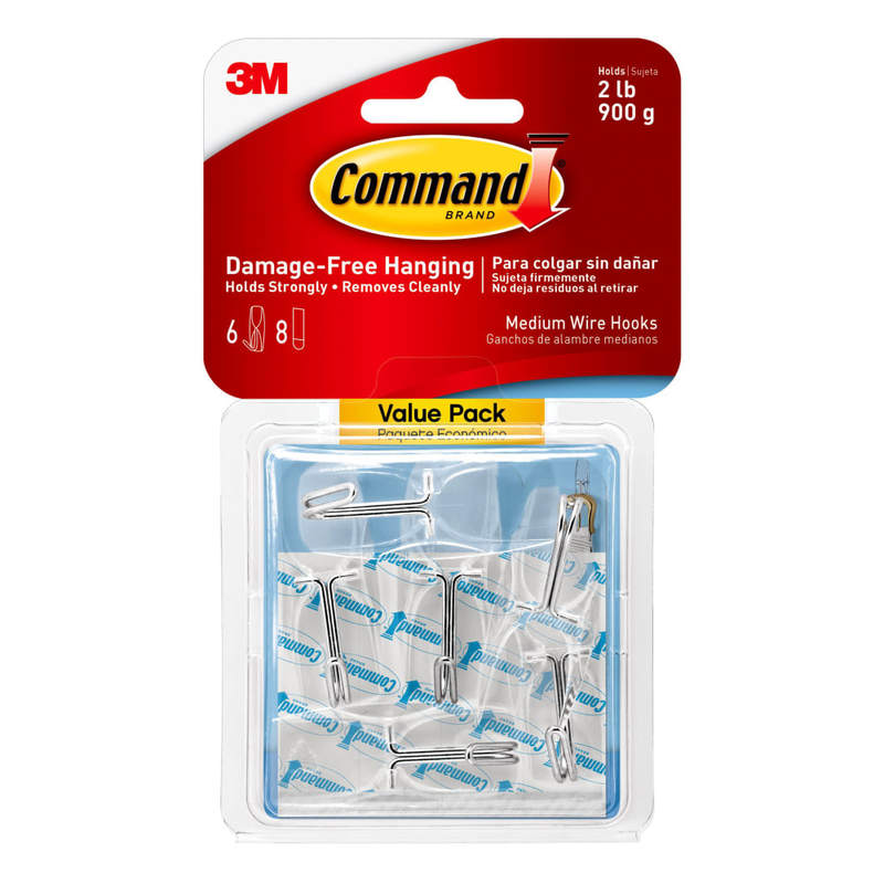Command Medium Wire Hooks, 6 Hooks, 8 Clear Adhesive Strips, Damage Free Hanging Picture Hangers, No Tools Wall Hanging Strips For Living Spaces MPN:17065CLR-VPES