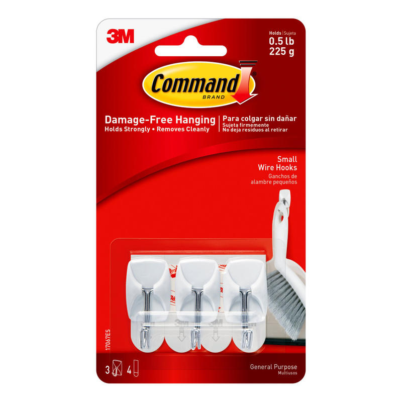 Command 3 Clear Small Wire Toggle Hooks and 4 Command Strips, Holds up to 0.5 lb, 17067 MPN:17067