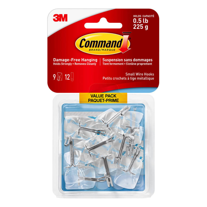 Command 9 Clear Small Wire Toggle Hooks and 12 Command Strips, Damage Free Hanging Hooks Wall Hangers for Hanging Home Decor, Holds up to 0.5 lb MPN:17067CLR-9ES