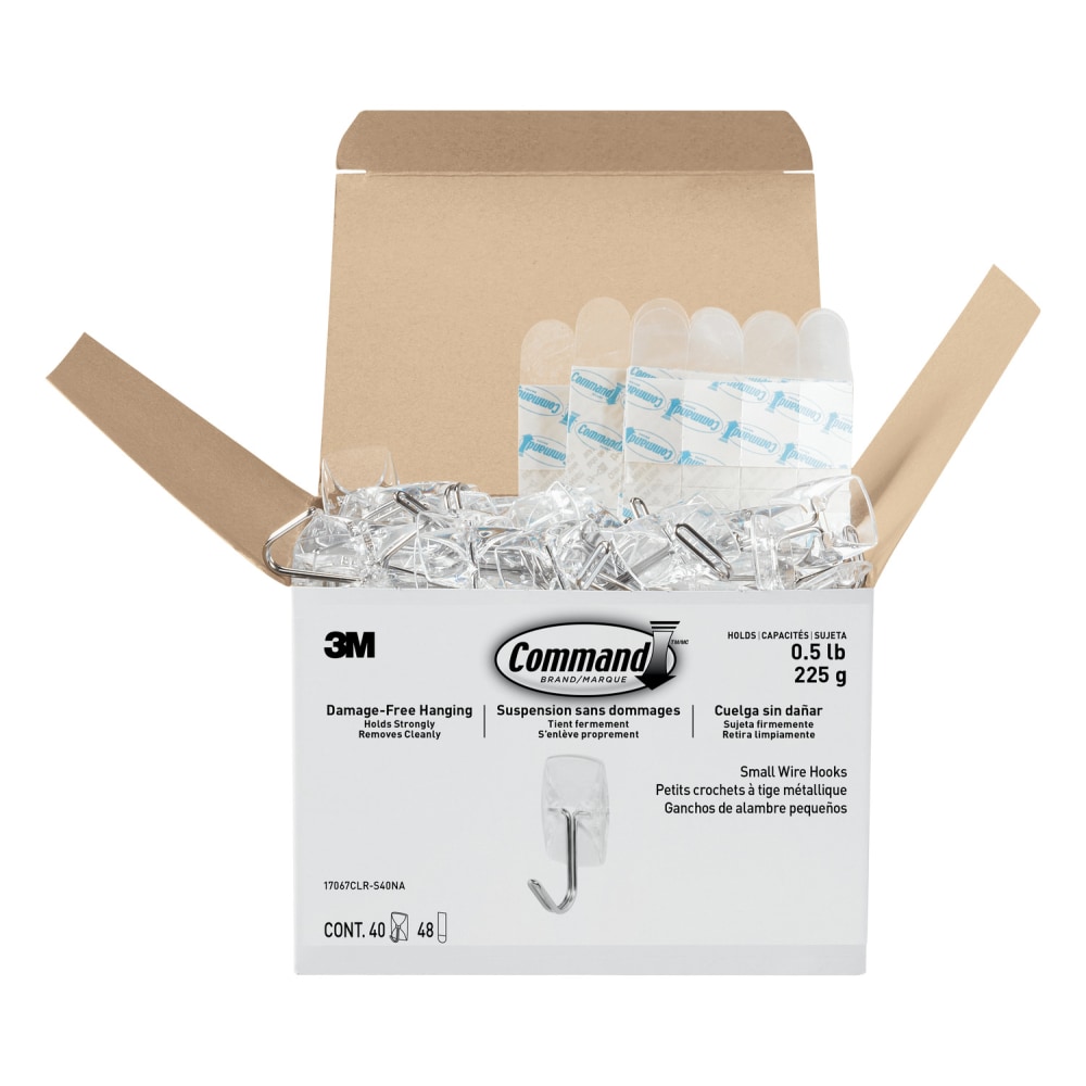 Command Small Wire Hooks, 40 Hooks, 48 Clear Adhesive Strips, Damage Free Hanging Picture Hangers, No Tools Wall Hanging Strips For Living Spaces MPN:17067CLR-S40NA