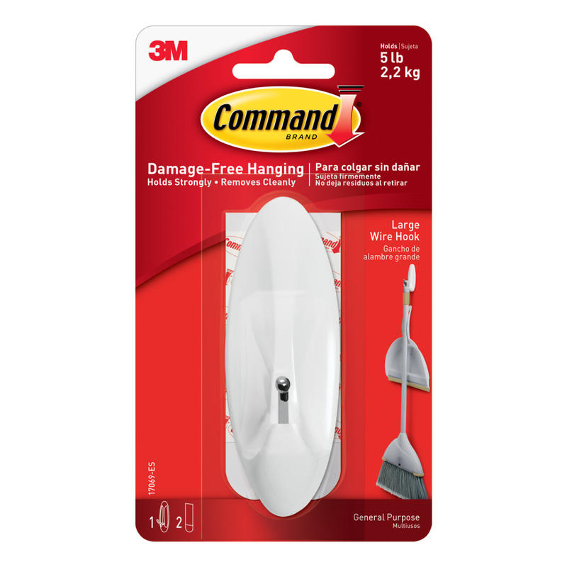 Command Large Wire Hook, 1-Command Hook, 2-Command Strips, Damage-Free, White (Min Order Qty 17) MPN:17069-ES