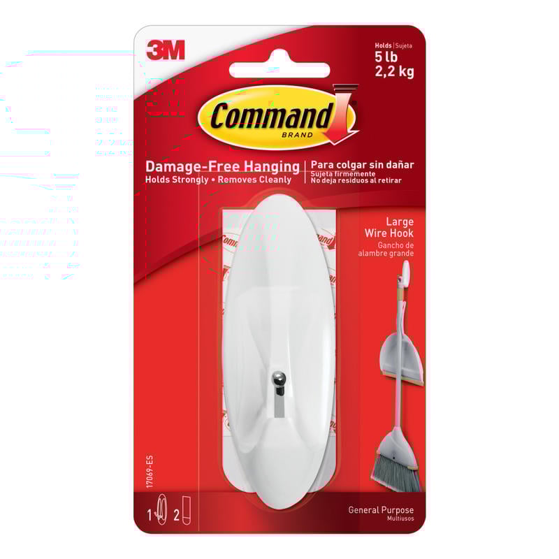 Command Large Wire Hook, 1 Hook, 2 White Adhesive Strips, Damage Free Hanging Picture Hangers, No Tools Wall Hanging Strips For Living Spaces (Min Order Qty 17) MPN:17069-ES