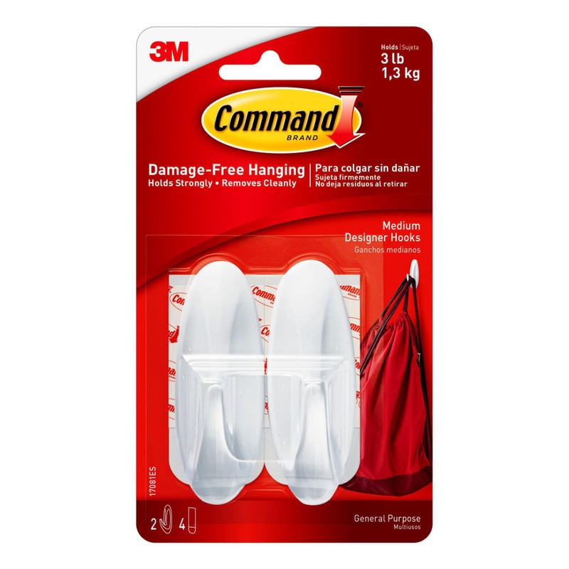 Command Medium Hooks, 2 Hooks, 4 White Adhesive Strips, Damage Free Hanging Picture Hangers, No Tools Wall Hanging Strips For Living Spaces MPN:17081