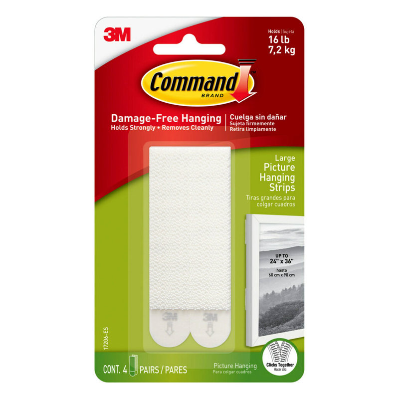 Command Large Picture Hanging Strips, White, 4lb Capacity, 4 Sets/Pack, 17206 MPN:17206