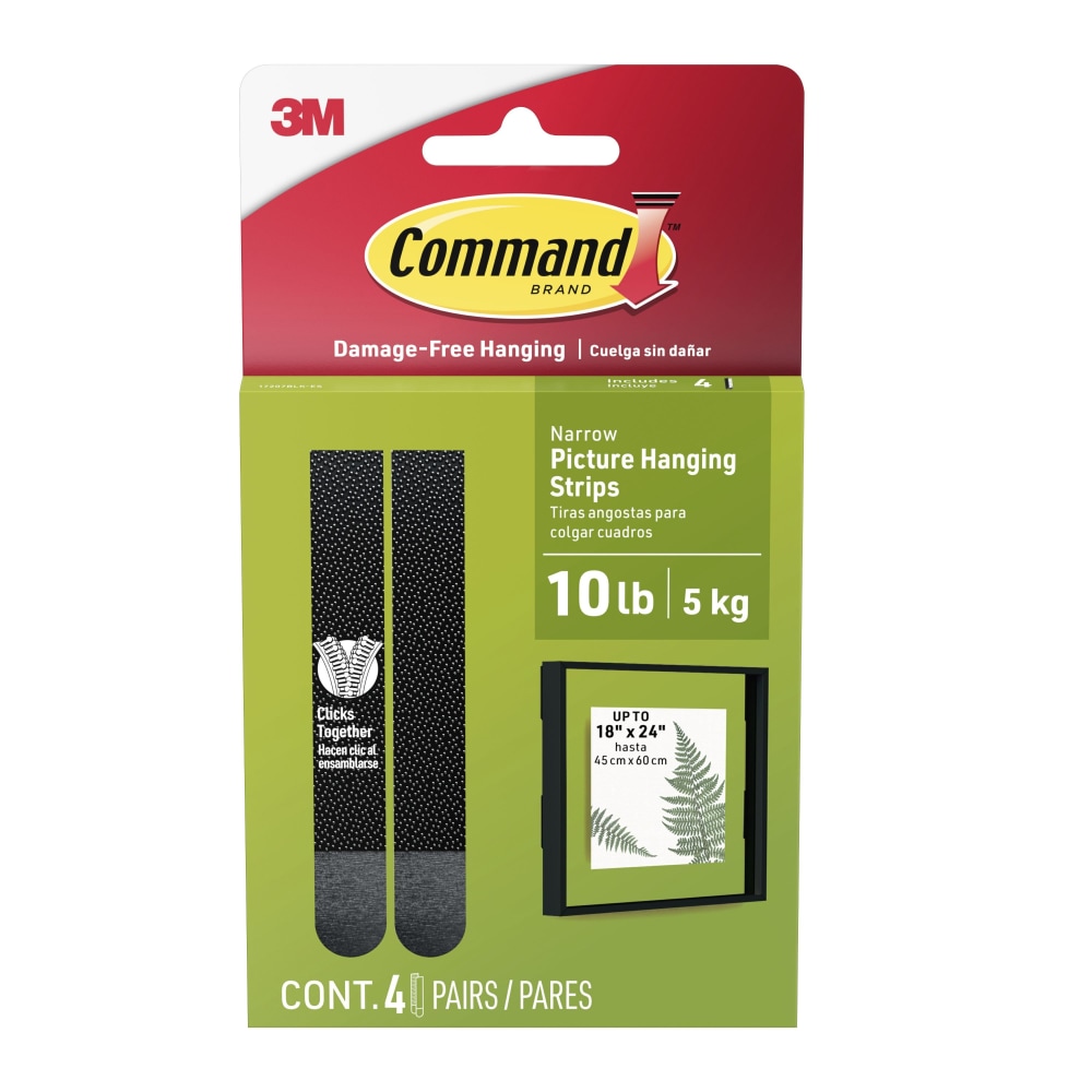Command Narrow (10lb) Picture Hanging Strips, Black, 4 Pairs (8 strips), 17207BLKES MPN:17207BLK-ES