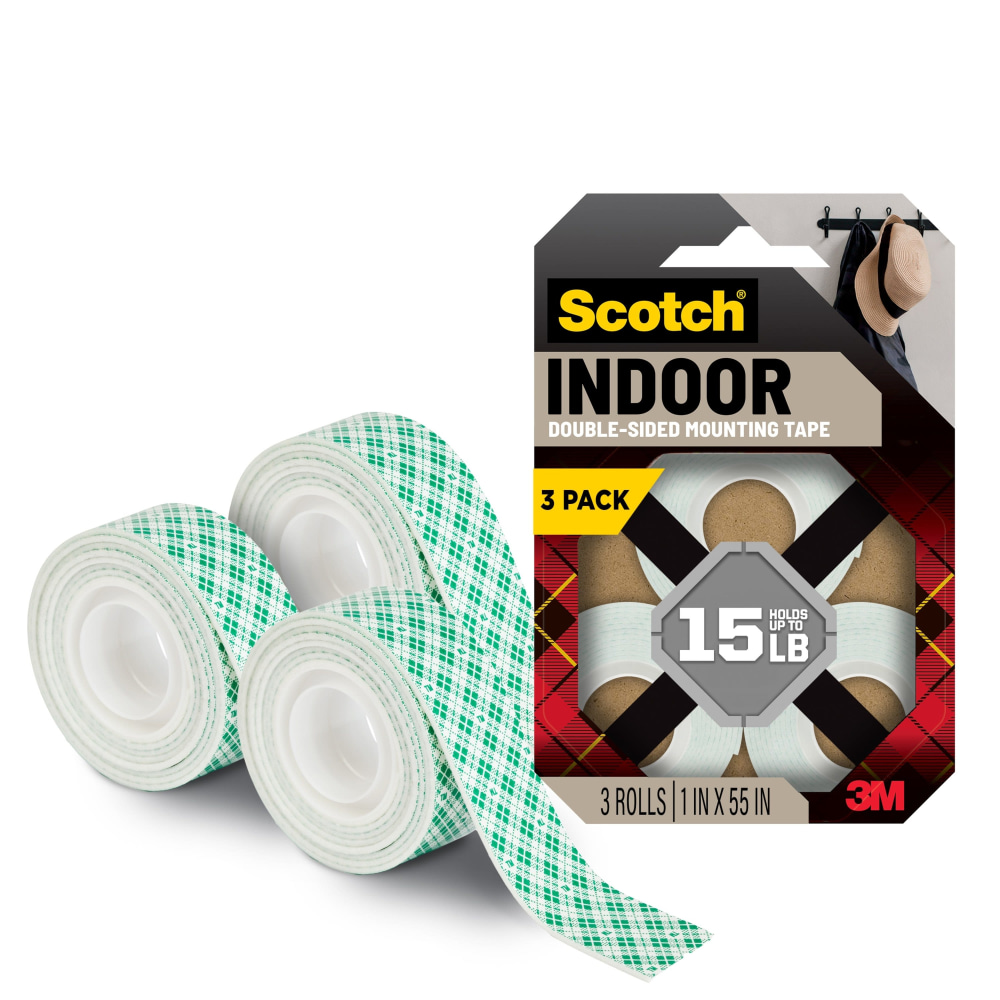 Scotch-Mount Indoor Double-Sided Mounting Tape, 1 in x 55 in (2.54 cm x 1.39 m), 3 Pack MPN:214H-3PK-DC