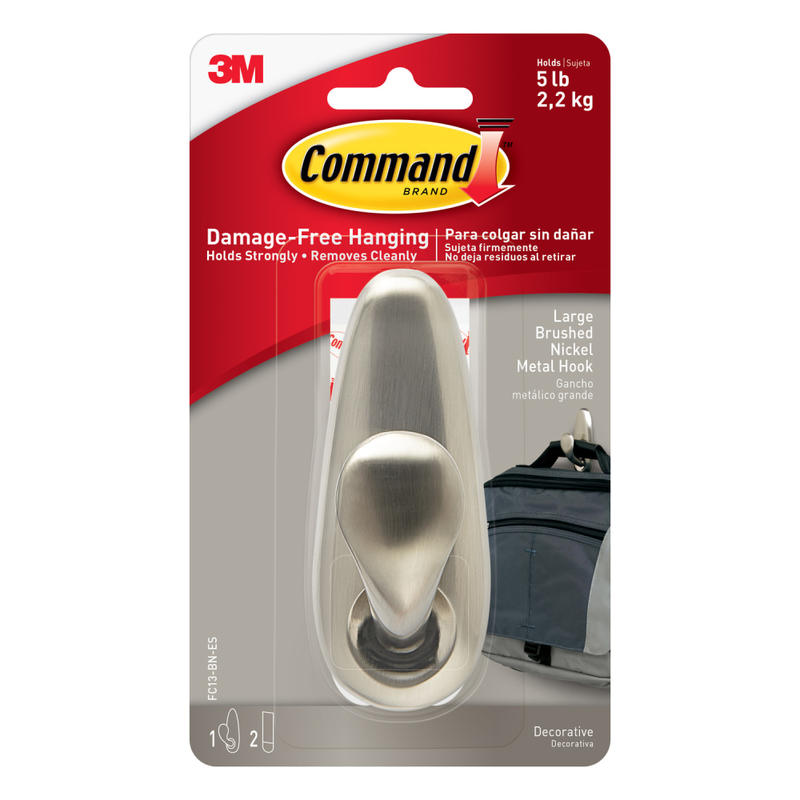Command Large Metal Hooks, 1 Hook, 2 White Adhesive Strips, Damage Free Hanging Picture Hangers, No Tools Wall Hanging Strips For Living Spaces (Min Order Qty 5) MPN:FC13BN